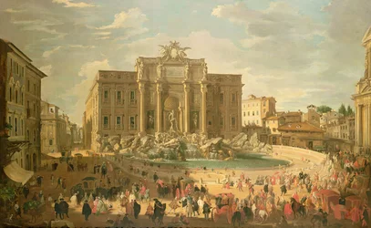 Benedikt XIV. beim Besuch des Trevi-Brunnens
